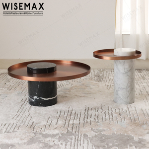 WISEMAX, mesa de centro redonda de diseño superior de Metal de acero inoxidable barato, Base de mármol blanco moderno, mesa auxiliar para sala de estar a la venta - Product Image 4