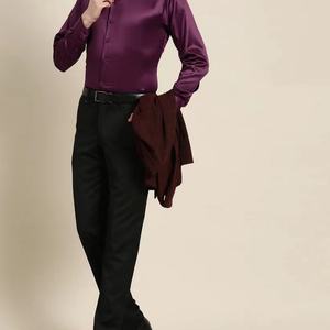 Camisa de Hombre de Seda Real de Manga Larga, Cuello Clásico, Corte Entallado, Color Sólido, OEM - Product Image 3