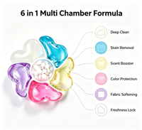 Lessive en capsules solubles en PVA à forme de fleur, conception multi-chambres, pour usine OEM personnalisée