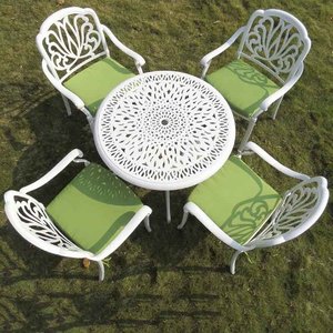 Juego de Muebles de Jardín Ulandy de Aluminio Fundido para Exteriores, Mesa y Sillas Resistentes al Agua y a los Rayos UV, Combinación Móvil para Ocio, Color Blanco - Product Image 5