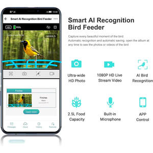 Akıllı kuş besleyici <span class=keywords><strong>a</strong></span>çık su geçirmez güneş enerjili düşük güç tüketimi ile kuş AI ABS malzeme Modern tasarım çevre dostu - Product Image 5
