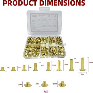 ASLLRISONY Sets Golden Chicago <b>Screws</b> Assorted Kit Sizes Of Round <b>Flat</b> Head Leather Rivets Metal <b>Screw</b> Used For Leather Crafts C - Product Image 2