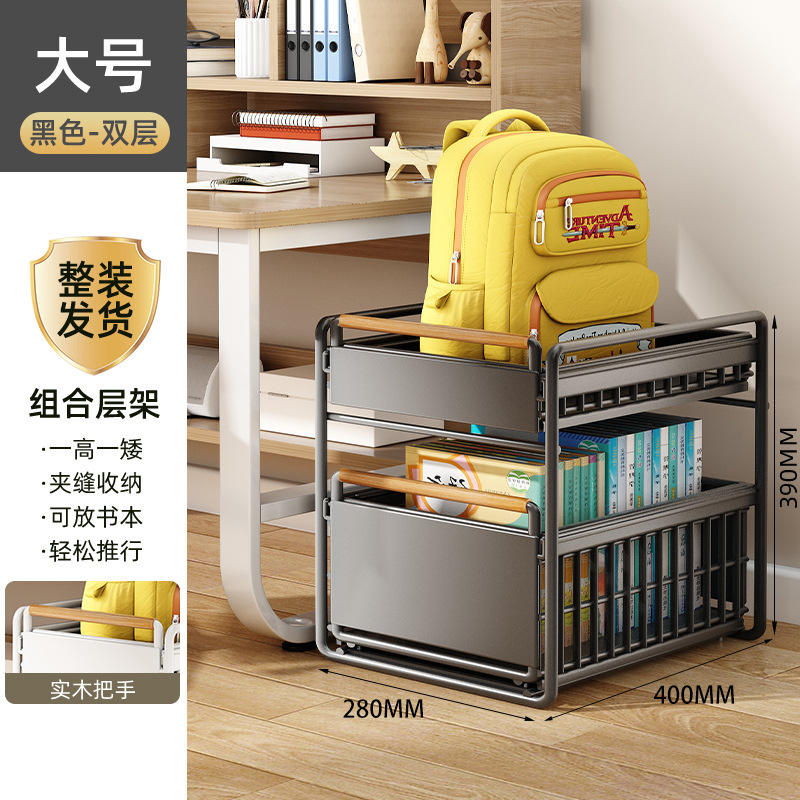 [Double couche Large] Noir - Manche en bois, sans roues