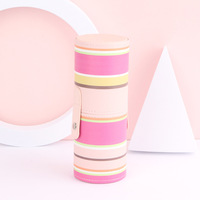 Nouvel étui cylindrique en cuir PU rayé pour pinceaux de maquillage, en poils synthétiques, 18*7cm, pour usage facial