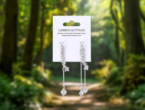 Orecchini pendenti in carbonio attivato, placcati in argento, con strass di cristallo a forma di stella, gioielli da festa alla moda per donna - Product Image 2