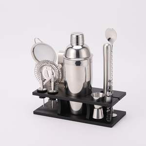 Kit de <span class=keywords><strong>barman</strong></span> en acier inoxydable de 11 pièces en gros ensemble de shaker à cocktail avec support en bambou noir pour mixologue - Product Image 2