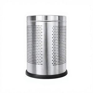 Cubo de Basura Cilíndrico de Acero Inoxidable de Lujo Moderno, Cesta de Papel Perforada con Parte Superior Abierta para Oficina - Product Image 2