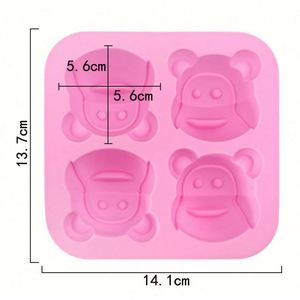Moule en silicone écologique 4 cavités en forme de tête de singe mignon pour savon, bougie, résine, sans BPA, OEM/ODM - Product Image 2