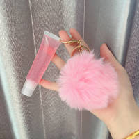 Porte-clés brillant à lèvres mignon mini brillant à lèvres huile pour les lèvres végétalienne avec pompon maquillage repulpant