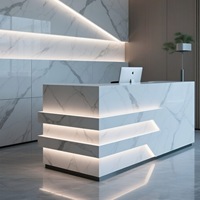 Comptoir de réception commercial carré en bois massif écologique avec éclairage LED, design contemporain, pour bar à domicile, établissement scolaire, hôpital