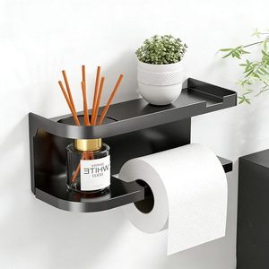 Huyo Drill-Free Plastic Minimalist Powder Coated Wall-Mounted Non-Folding Toilet <b>Paper</b> Holder Storage Rack - Product Image 2