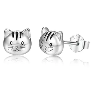 CAOSHI Manufacture 925 Sliver Coating Cute Cat Stud Wholesale Cheap Price Women Girls Small Simple Animal Stud Earrings