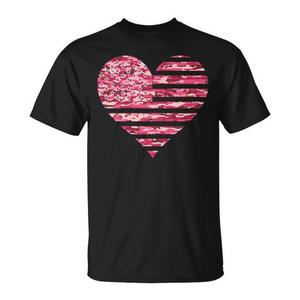 Camiseta Táctica de Camuflaje con Corazón de Bandera Americana, Estilo Militar Rosa, para Hombre y Mujer, Camiseta Promocional con Corazón de Bandera Americana - Product Image 1