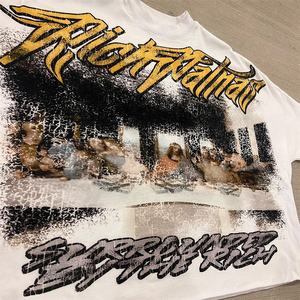 Camiseta pesada personalizada de alta calidad, ropa de calle de algodón, cuello grueso, camisetas de gran tamaño recortadas con gráfico cuadrado para hombre - Product Image 3