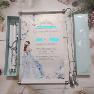 Invitación de 15 Años con Temática de <span class=keywords><strong>Cenicienta</strong></span> en Azul Claro, con Caja de Recuerdo, Borla Plateada y Tarjetas de Invitación de Boda - Product Image 3