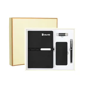 promotional item Customized logo notebook pen USB flash drive 10000mah power bank army business gift set