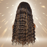 Perruques longues bouclées pré-épilées en cheveux Remy, cheveux péruviens pour perruque Lace Front à ondulations profondes et mèches.