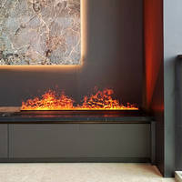 Meuble TV avec foyer encastré à brume, foyer décoratif à flamme simulée LED réaliste et naturelle avec un grand espace de rangement