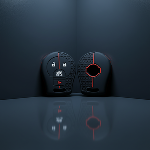 Housse de clé de <span class=keywords><strong>voiture</strong></span> en silicone à texture nid d'abeille, antidérapante, antichoc, avec bande rouge, compatible avec Nissan - Product Image 1
