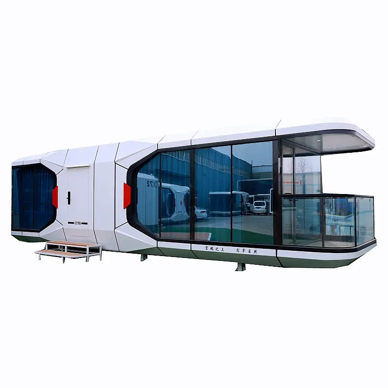 Design moderno comfortabie mobile in vetro pieghevole spiaggia villa mobile prefabbricata fornitore casa