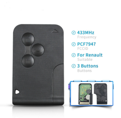 ID46 PCF7947 Chip for Clio Logan Megane 2 3 Scenic Remote Key 3 Buttons 433Mhz Smart Card Emergency Insert