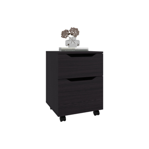 Nightstand 2 <b>Drawer</b> Black With Wheels Bedroom <b>Storage</b> <b>Drawer</b> Unit - Product Image 4