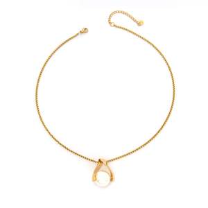 Pearl <b>Necklace</b> 316L Stainless Steel PVD Gold Plating Sustainable Resistant <b>Chain</b> With Pearl Pendant - Product Image 1
