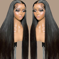 Perruque de 36 pouces sans colle, frontale HD transparente, cheveux indiens bruts longs et raides, 100% cheveux humains non traités, grade 12A Remy