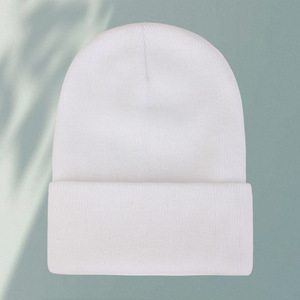 Unisex Knitted Beanie Hat Acrylic Fiber Warm Breathable Casual Winter Hat Adult Solid Color Round <b>Top</b> Cuffed Design - Product Image 1