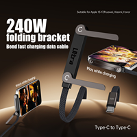 Cable de Carga Rápida de 240W 5A y Soporte para Teléfono - Cable USB-C a C 2 en 1 con Diseño Invisible para Smartphones