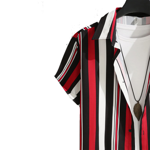 <span class=keywords><strong>Camicia</strong></span> <span class=keywords><strong>a</strong></span> Maniche Corte da <span class=keywords><strong>Uomo</strong></span> <span class=keywords><strong>a</strong></span> <span class=keywords><strong>Righe</strong></span> Verticali <span class=keywords><strong>Rosse</strong></span>, Nere e Bianche - Top Casual con Bottoni per Streetwear e Occasioni Festive - Product Image 5