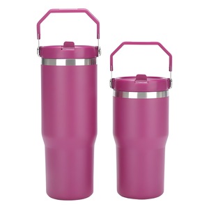 Gobelet isotherme en acier inoxydable K143 de 30 oz et 20 oz, anti-fuite, avec poignée, couvercle torsadé et paille rabattable pour le camping - Product Image 1