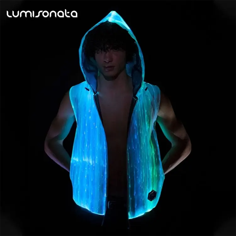 Pullover Männer Benutzerdefinierte Jacke Rave Glowing in the Dark Fiber Optic Luminous Light up LED Hoodies