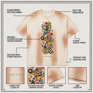 Camiseta de algodón 300GSM personalizada con lavado vertical efecto barro, corte oversize y holgado, estampado gráfico cruzado multicolor, estilo streetwear para hombre - Product Image 3