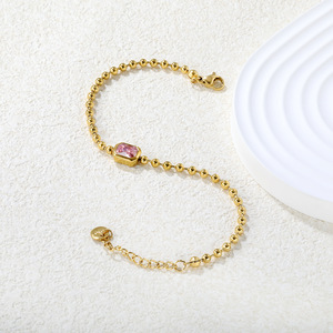 Fine <b>Beaded</b> <b>Necklace</b> Gold Ball Chain Rectangular Zircon Pendant Women's Everyday Wear Jewelry - Product Image 3