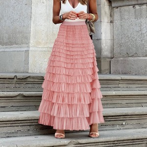 2026 Elegant Ladies Solid Color High Waist A-Line <strong>Full</strong> <strong>Length</strong> <strong>Skirts</strong> Women Mesh Cake <strong>Skirt</strong> - Product Image 4