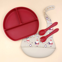 Kit de vaisselle en Silicone pour bébé, cadeau de noël, plaque d'aspiration avec bavoirs imprimés, Design OEM, bébé avec couverts
