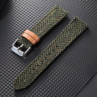Tali Jam Tangan Gaya Baru Harris Tweed Berlapis Kulit Tali Jam Tangan Berkualitas Tinggi Lepas Cepat Universal Bahan Kain 18 20 22MM
