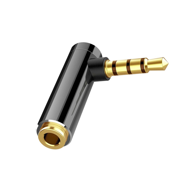 3.5mm Adapter 90 Degree Right Angle Four Pole Male to Female Elbow Connector Headphone Jack for Smartphone