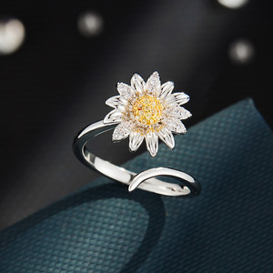 Daisy Pattern Open Ring Micro Pave Zircon Adjustable Fashion Ring For Party Jewelry - Product Image 1