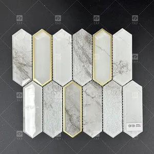 Hoge Kwaliteit Inkjet Carrara Wit Hexagon Glas Mix Marmer Mozaïek Vloertegel Mozaïek Voor Wanddecoratie