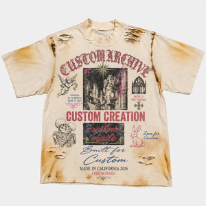 T-shirt Mud Wash Bone en coton épais, motif vieilli, coupe ample, style streetwear, personnalisé, vintage, à manches courtes, pour homme - Product Image 1