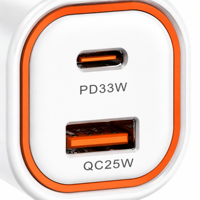 Chargeur mural 33W avec logo gravé au laser, ports A+C, sortie USB type C, matériau ignifuge PC, haute qualité, prise US/EU