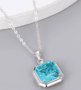 Collar de Plata 925 con Cristal Paraiba, Diseño Cuadrado Brillante, para Fiestas, Vacaciones, Uso Diario, Regalo de Cumpleaños para Chicas, Sorpresa - Product Image 2