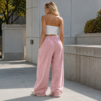 Pantalon décontracté pour femme, coupe large, taille élastique avec cordon de serrage, poches latérales effet usé, style streetwear