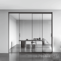 Porte coulissante en verre à 4 battants avec cadre en aluminium sur mesure, porte coulissante en verre transparent pour séparation de pièce