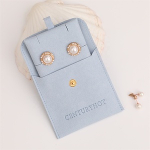 PUPPYSEW Wholesale Light Blue Jewelry Bag With Logo Microfiber Snap Button Jewelry Pouch With Insert Pad Necklace Pouch - Product Image 5