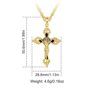 Collar con Colgante de <span class=keywords><strong>Cruz</strong></span> Crucifijo de Cobre Chapado <span class=keywords><strong>en</strong></span> Oro de 18K con Incrustaciones de Obsidiana y Esmalte Rojo y Azul, Joyería Religiosa Católica al por Mayor - Product Image 2