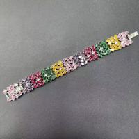 Bracelet à maillons larges en zircon motif floral entrelacé, ton métallique assorti, prix de gros, lot en vrac, petite série personnalisée