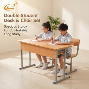Ensemble de bureaux doubles pour étudiants personnalisés, chaises ergonomiques réglables en hauteur, mobilier scolaire confortable pour bibliothèque - Product Image 1